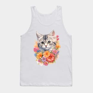 Flowery Cat Cute Gifts For Cats & Flower Lover Tank Top